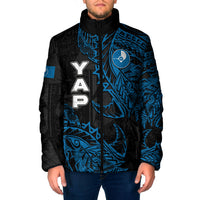 Yap Island Tribal Heritage Padded Jacket Micronesian Polynesian Tattoo Pattern Blue Black Cultural Art