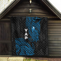 Yap Island Tribal Heritage Quilt Micronesian Polynesian Tattoo Pattern Blue Black Cultural Art