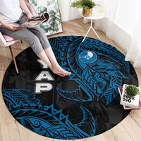 Yap Island Tribal Heritage Round Carpet Micronesian Polynesian Tattoo Pattern Blue Black Cultural Art