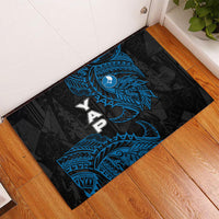 Yap Island Tribal Heritage Rubber Doormat Micronesian Polynesian Tattoo Pattern Blue Black Cultural Art