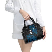 Yap Island Tribal Heritage Shoulder Handbag Micronesian Polynesian Tattoo Pattern Blue Black Cultural Art
