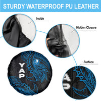 Yap Island Tribal Heritage Spare Tire Cover Micronesian Polynesian Tattoo Pattern Blue Black Cultural Art