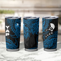 Yap Island Tribal Heritage Tumbler Cup Micronesian Polynesian Tattoo Pattern Blue Black Cultural Art