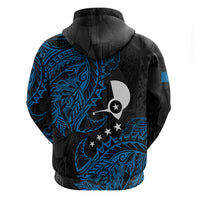 Yap Island Tribal Heritage Zip Hoodie Micronesian Polynesian Tattoo Pattern Blue Black Cultural Art