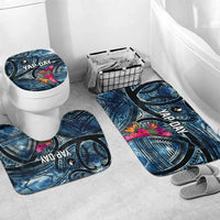 Yap Day Island Floral Tribal Heritage Bathroom Set Micronesian Hibiscus Pattern Polynesian Tattoo Blue Art