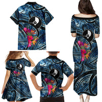 Yap Day Island Floral Tribal Heritage Family Matching Puletasi and Hawaiian Shirt Micronesian Hibiscus Pattern Polynesian Tattoo Blue Art TS04 - Polynesian Pride