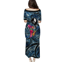 Yap Day Island Floral Tribal Heritage Family Matching Puletasi and Hawaiian Shirt Micronesian Hibiscus Pattern Polynesian Tattoo Blue Art TS04 - Polynesian Pride