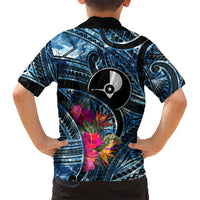 Yap Day Island Floral Tribal Heritage Family Matching Tank Maxi Dress and Hawaiian Shirt Micronesian Hibiscus Pattern Polynesian Tattoo Blue Art TS04 - Polynesian Pride