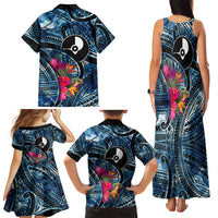 Yap Day Island Floral Tribal Heritage Family Matching Tank Maxi Dress and Hawaiian Shirt Micronesian Hibiscus Pattern Polynesian Tattoo Blue Art TS04 - Polynesian Pride