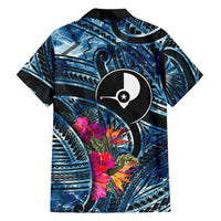 Yap Day Island Floral Tribal Heritage Family Matching Tank Maxi Dress and Hawaiian Shirt Micronesian Hibiscus Pattern Polynesian Tattoo Blue Art TS04 - Polynesian Pride