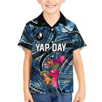 Yap Day Island Floral Tribal Heritage Hawaiian Shirt Micronesian Hibiscus Pattern Polynesian Tattoo Blue Art