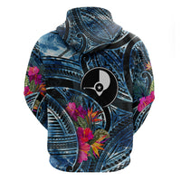 Yap Day Island Floral Tribal Heritage Hoodie Micronesian Hibiscus Pattern Polynesian Tattoo Blue Art