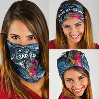 Yap Day Island Floral Tribal Heritage Neck Gaiter Micronesian Hibiscus Pattern Polynesian Tattoo Blue Art
