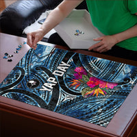 Yap Day Island Floral Tribal Heritage Puzzle Micronesian Hibiscus Pattern Polynesian Tattoo Blue Art