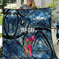 Yap Day Island Floral Tribal Heritage Quilt Micronesian Hibiscus Pattern Polynesian Tattoo Blue Art