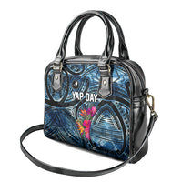 Yap Day Island Floral Tribal Heritage Shoulder Handbag Micronesian Hibiscus Pattern Polynesian Tattoo Blue Art