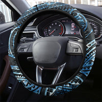 Yap Day Island Floral Tribal Heritage Steering Wheel Cover Micronesian Hibiscus Pattern Polynesian Tattoo Blue Art