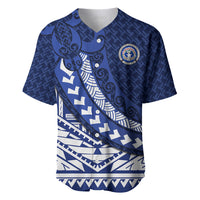 Northern Mariana Islands Saipan Baseball Jersey Polynesian Tribal Pattern - Commonwealth Seal Art TS04 Blue White - Polynesian Pride