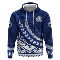 Northern Mariana Islands Saipan Hoodie Polynesian Tribal Pattern - Commonwealth Seal Art TS04 Pullover Hoodie Blue White - Polynesian Pride