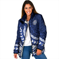 Northern Mariana Islands Saipan Padded Jacket Polynesian Tribal Pattern - Commonwealth Seal Art TS04 Women Blue White - Polynesian Pride