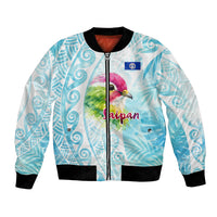 Saipan CMNI Bomber Jacket Polynesian Northern Mariana Islands Fruit Dove Watercolor TS04 Unisex Blue White - Polynesian Pride