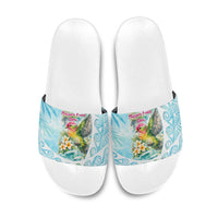 Saipan CMNI Slide Sandals Polynesian Northern Mariana Islands Fruit Dove Watercolor TS04 Blue White - Polynesian Pride
