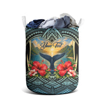 Personalized Masefau American Samoa Whale Laundry Basket Polynesian Tribal Pattern Tropical Hibiscus
