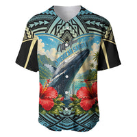 Personalized Masefau American Samoa Whale Baseball Jersey Polynesian Tribal Pattern Tropical Hibiscus