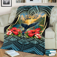 Personalized Masefau American Samoa Whale Blanket Polynesian Tribal Pattern Tropical Hibiscus