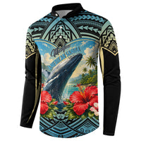 Personalized Masefau American Samoa Whale Button Sweatshirt Polynesian Tribal Pattern Tropical Hibiscus