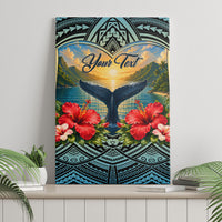 Personalized Masefau American Samoa Whale Canvas Wall Art Polynesian Tribal Pattern Tropical Hibiscus