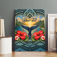 Personalized Masefau American Samoa Whale Canvas Wall Art Polynesian Tribal Pattern Tropical Hibiscus