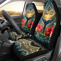 Personalized Masefau American Samoa Whale Car Seat Cover Polynesian Tribal Pattern Tropical Hibiscus
