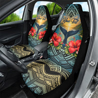 Personalized Masefau American Samoa Whale Car Seat Cover Polynesian Tribal Pattern Tropical Hibiscus