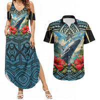 Personalized Masefau American Samoa Whale Couples Matching Summer Maxi Dress and Hawaiian Shirt Polynesian Tribal Pattern Tropical Hibiscus