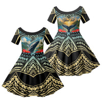 Personalized Masefau American Samoa Whale Family Matching Mermaid Dress and Hawaiian Shirt Polynesian Tribal Pattern Tropical Hibiscus
