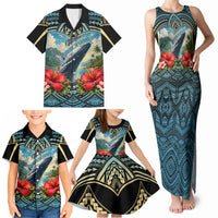 Personalized Masefau American Samoa Whale Family Matching Tank Maxi Dress and Hawaiian Shirt Polynesian Tribal Pattern Tropical Hibiscus