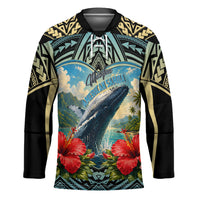 Personalized Masefau American Samoa Whale Hockey Jersey Polynesian Tribal Pattern Tropical Hibiscus