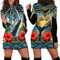 Personalized Masefau American Samoa Whale Hoodie Dress Polynesian Tribal Pattern Tropical Hibiscus
