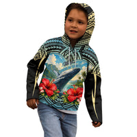 Personalized Masefau American Samoa Whale Kid Hoodie Polynesian Tribal Pattern Tropical Hibiscus