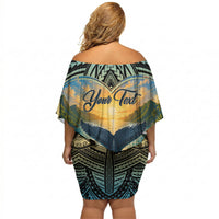 Personalized Masefau American Samoa Whale Off Shoulder Short Dress Polynesian Tribal Pattern Tropical Hibiscus