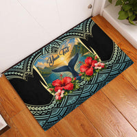 Personalized Masefau American Samoa Whale Rubber Doormat Polynesian Tribal Pattern Tropical Hibiscus