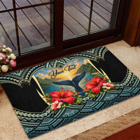 Personalized Masefau American Samoa Whale Rubber Doormat Polynesian Tribal Pattern Tropical Hibiscus