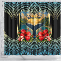 Personalized Masefau American Samoa Whale Shower Curtain Polynesian Tribal Pattern Tropical Hibiscus