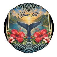 Personalized Masefau American Samoa Whale Spare Tire Cover Polynesian Tribal Pattern Tropical Hibiscus