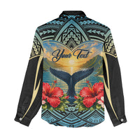 Personalized Masefau American Samoa Whale Women Casual Shirt Polynesian Tribal Pattern Tropical Hibiscus