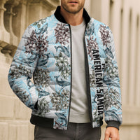 Personalized Masefau American Samoa Bomber Puffer Jacket Vintage Whale Hibiscus Ocean Waves