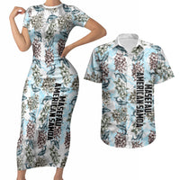 Personalized Masefau American Samoa Couples Matching Short Sleeve Bodycon Dress and Hawaiian Shirt Vintage Whale Hibiscus Ocean Waves