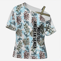 Personalized Masefau American Samoa Cross Shoulder Shirt Vintage Whale Hibiscus Ocean Waves