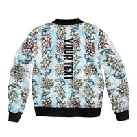 Personalized Masefau American Samoa Sleeve Zip Bomber Jacket Vintage Whale Hibiscus Ocean Waves
